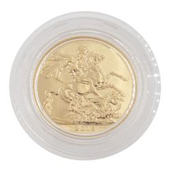 Queen Elizabeth II 2016 gold full sovereign coin, housed in The Royal Mint case without certificate