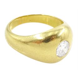 Early 20th century 18ct gold gypsy set, single stone transitional cut diamond ring, diamond approx 0.60 carat