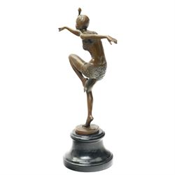 After Ferdinand Preiss (German 1882-1943): 'Con Brio', bronze figure bearing signature and with foundry mark, on black veined marble base, H38cm