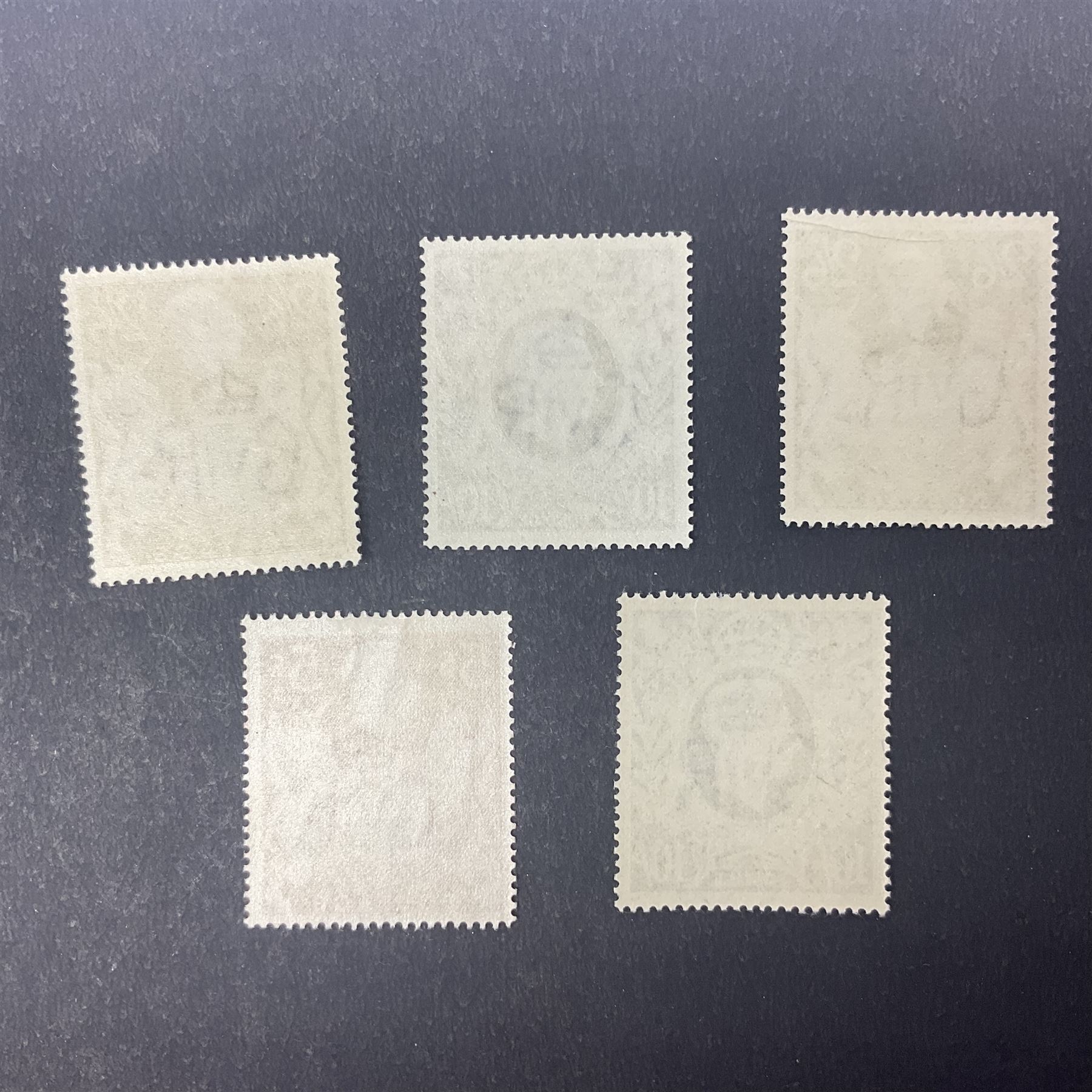 Great Britain King George VI 1939-48 set of five stamps, including ten shillings dark blue, all unused, all previously mounted
