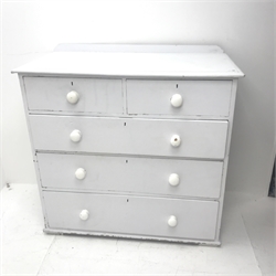 Victorian painted pine chest, two short and three long drawers, W111cm, H109cm, D55cm