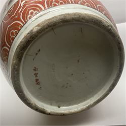 19th century Chinese floor vase of baluster form, hand painted with warriors and the emperor, the neck decorated with floral patterns and panels with landscapes, H64cm