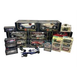 Eight Burago 1:18 scale die-cast models to include Mercedes Benz SSK (1928), Dodge Viper RT/10 (1992) and Alfa Romeo 8C 2300 Monza (1931), with further models 1:43 scale models from Lledo, Onyx and Matchbox, boxed; and one Paul’s Model Art 1:18 scale Williams FW 18, without box 