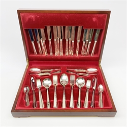 A mahogany cased silver plated Butler of Sheffield Cavendish collection canteen of cutlery.