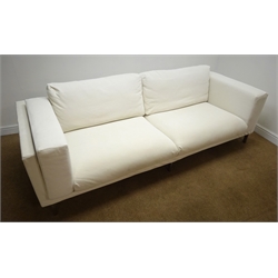  Ikea Nockeby four seat sofa with memory foam cushions, chrome supports, W251cm  