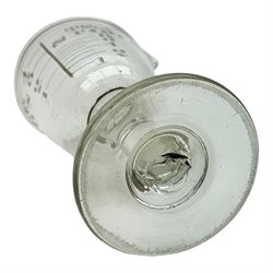 Five 19th century penny lick glasses, together with a pair of 19th century cut glass open salts with lemon squeezer bases, and a 19th century glass measure, largest example H12cm