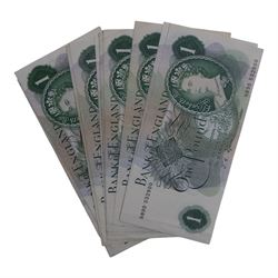 Large quantity of Queen Elizabeth II one pound notes, and five ten shilling notes
