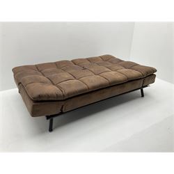 Sleepmasters Texas sofa bed - upholstered in brown faux leather, black finish metal frame 