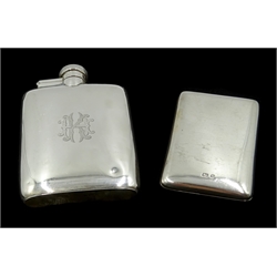  Silver hip flask William Neale & Son Ltd Birmingham 1919 4.5oz and a silver calling card/note case with leather compartments and pencil by A & J Zimmerman Ltd Birmingham 1900 9cm  