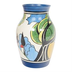 Wedgwood Bizarre by Clarice Cliff, Isis vase, May Avenue, hand painted based upon an original, limited edition 115/250, with certificate and box, H22cm 