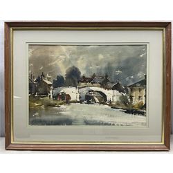Donald Bosher (British 1912-1977): 'Near Northampton', watercolour, signed and titled verso 35cm x 51cm; Paul Bisson (British 1938-): 'Oulton Broad', limited edition etching signed titled and numbered 112/250 in pencil, 21cm x 30cm (2)