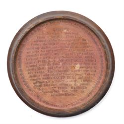 Salvaged oak snuff box, formed from a York Minster pillar, with repeating semi-circular decoration, with white metal cartouche with engraved initials, W9cm