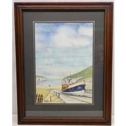  'Flamborough Lifeboat on the Slipway', 20th century watercolour signed by Alan Clark 37cm x 27cm: To be Sold on behalf of Filey Lifeboat   
