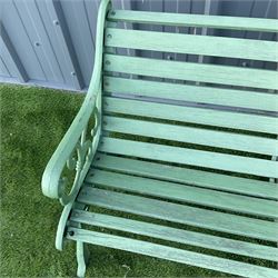 Cast iron and wood slatted garden bench, painted in green - THIS LOT IS TO BE COLLECTED BY APPOINTMENT FROM DUGGLEBY STORAGE, GREAT HILL, EASTFIELD, SCARBOROUGH, YO11 3TX