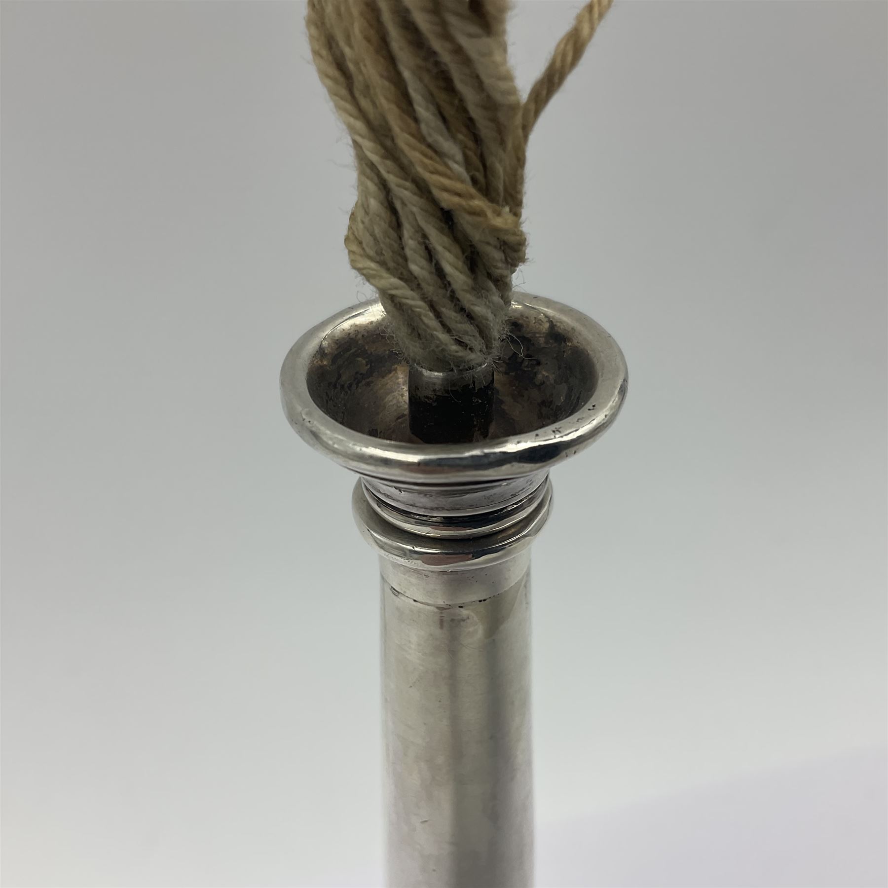 Victorian silver novelty table lighter, modelled in the form of a horn, hallmarked Joseph Braham, London 1887, L19cm