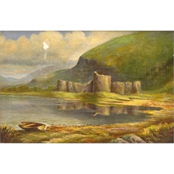  Venetian Canal Scene, early 20th century watercolour initialled J C 21cm x 13cm and Scottish Castle Ruin, 19th/20th century oil on canvas unsigned 19cm x 29cm (2)  