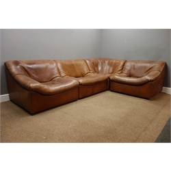  1970s De Sede - model no. DS 46 four piece modular corner sofa set upholstered in tan buffalo leather, 273cm x 184cm  