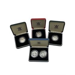 Four The Royal Mint United Kingdom silver proof two pound coins or sets, comprising 1989 two-coin set, two 1995 'Second World War' and 1995 'Second World War' piedfort, all cased with certificates