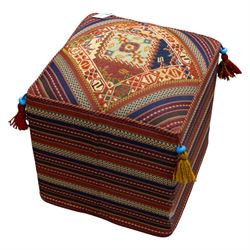 South West Persian Qashqai stool, square flatwoven top with central geometric medallion en...