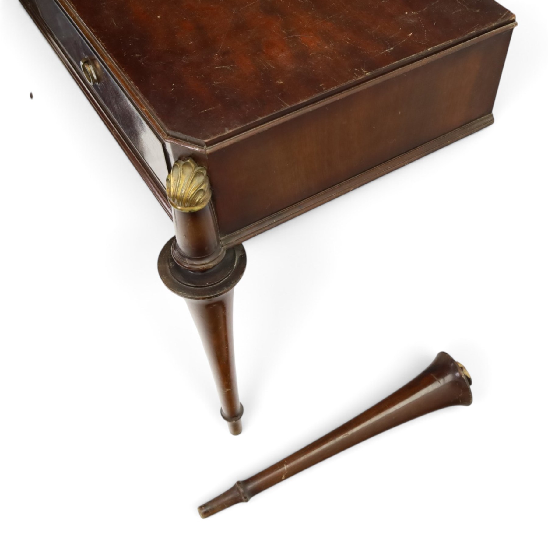 Mahogany cased canteen of Solingen cutlery, raised upon turned legs