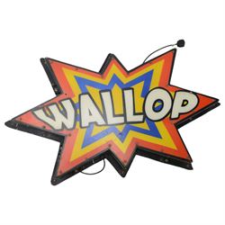 'Flash' 'Bang' and 'Wallop', set of three fibreglass and plastic illuminated signs H80cm W135ch D18cm (3) 
Provenance: previously part of the Blackpool Illuminations. Purchased by Drew Pritchard on the first ever day of filming the television program Salvage Hunters in 2011, and featured in the opening sequence of the first series. Purchased by Kane in the second programme, and mounted on top of 'The House'.