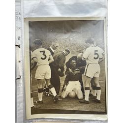 Collection of football memorabilia belonging and relating to the Hull based referee Frank Coultas, including 9ct gold Referee's medal for the 1957 Aston Villa v Manchester United FA Cup Final, inscribed 'The Football Association, F.B Coultas, F.A. Challenge Cup Competition, Final Tie 1957', hallmarked and in original case; the kit worn by him to referee the 1957 FA Cup Final and ephemera relating to the match including photographs, programmes and tickets; together with other football memorabilia collected by Frank Coultas, including programmes, photograph and ticket stubs, with some items relating to the 'Busby Babes'