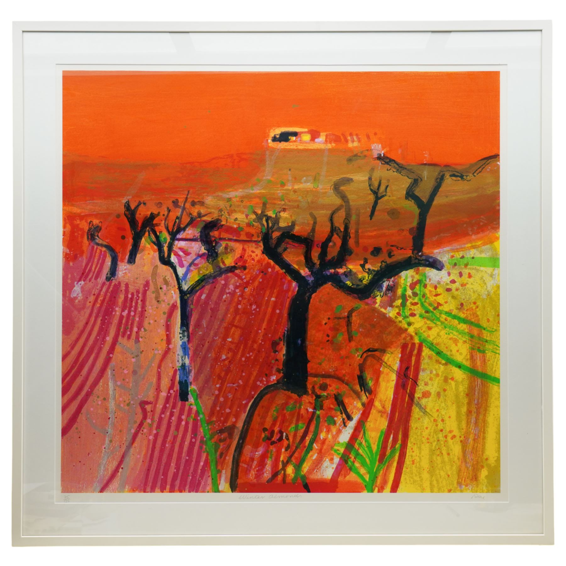 Barbara Rae (Scottish 1943-): 'Winter Almonds', limited edition screenprint in colours signed and numbered 75/125 in pencil 79cm x 81cm
Provenance: The Stour Gallery, Eastway, London 