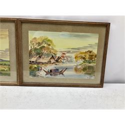 M Thein Pe (Burmese 20th Century): 'Sunset - Paddy Lands Burma' and 'Burmese Villages', pair watercolour sketches signed, labelled verso 19cm x 28cm (2)