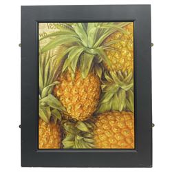 Mark Midgley (British / South Africa 1954-): Pineapples, oil on canvas laid onto board signed 81cm x 60cm
