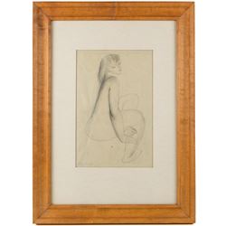 Tony Bartl (Czech 1912-1998): Portrait of an Elderly Woman and Female Nude, two pencil drawings signed max 34cm x 22cm (2)
