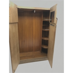 Heal's of London style three piece limed oak bedroom suite with green painted detail - wardrobe (W131cm, H185cm, D52cm), dressing table (W122cm, H158cm, D54cm), tallboy (W83cm, H126cm, D44cm)
