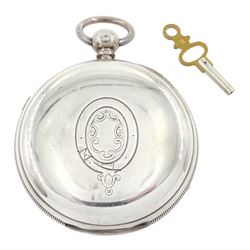 Victorian silver centre seconds key wound chronograph pocket watch by John Blackhurst, Crewe, No. 27206, white enamel dial with Roman numerals, outer track numbered 25-300, case hallmarked Chester 1882