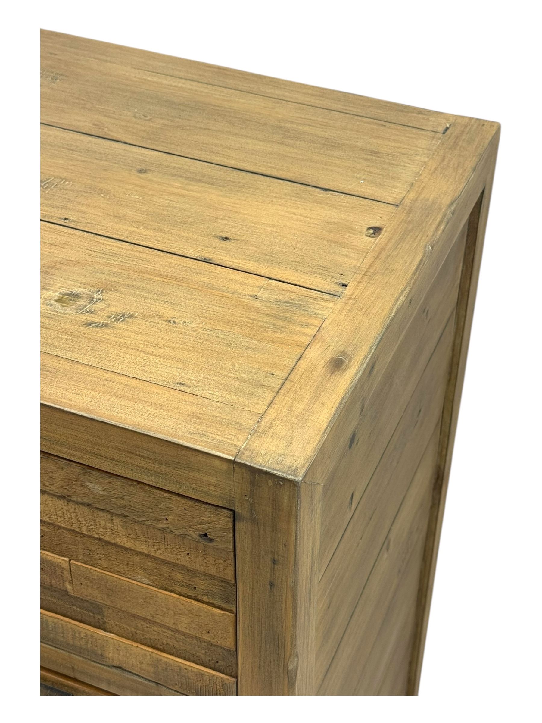 Barker & Stonehouse - contemporary 'Charlie' reclaimed wood chest, rectangular plank top over three short and four long drawers, raised on square supports