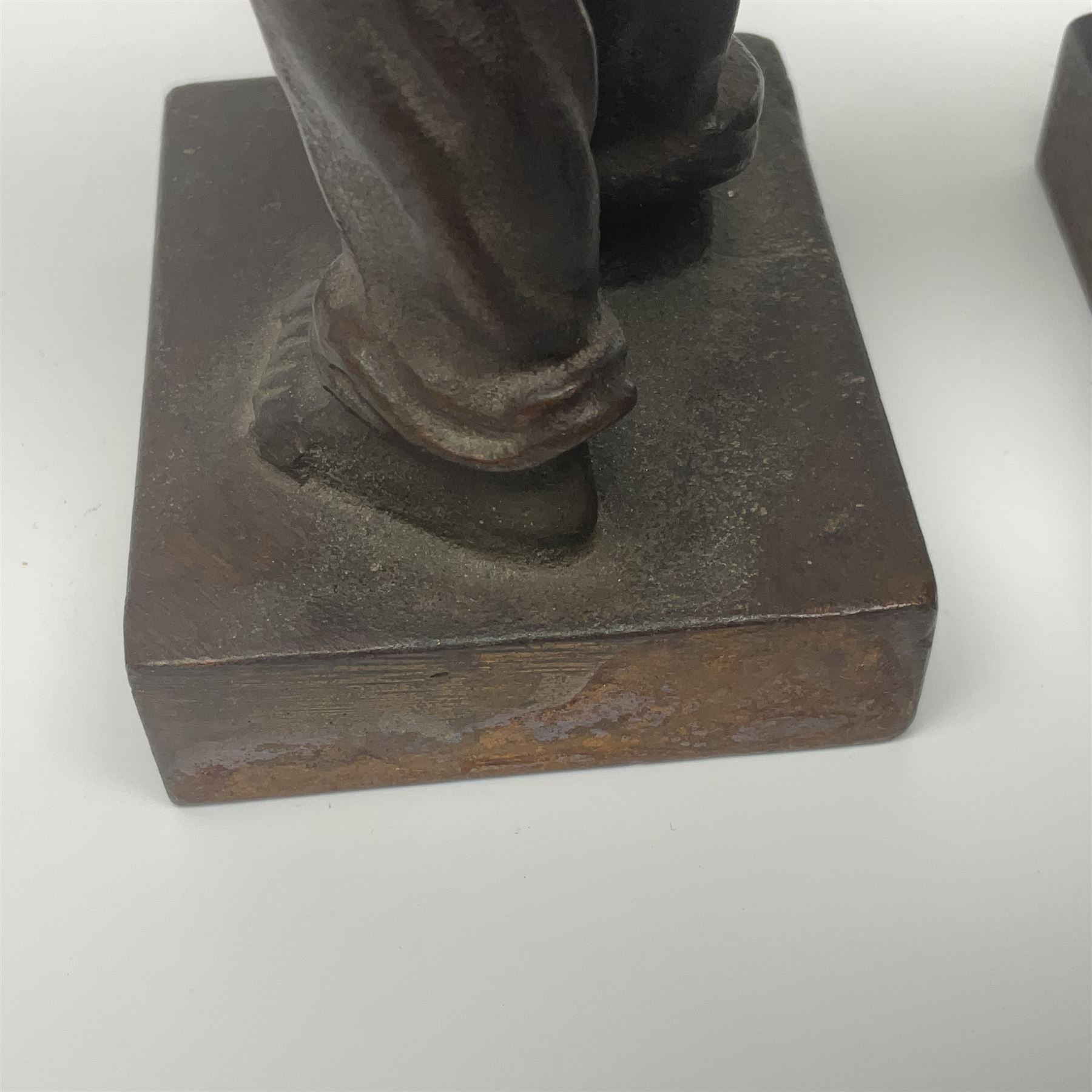 Pair of cast iron Qualcast advertising figures of news boys marked 'Speshul',  H18cm