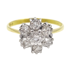  18ct gold seven stone diamond cluster ring, London 1978  
