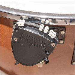 Pair of Adams Universal fibreglass pedal timpani, 29in and 26in, with Remo heads and tuning gauges, with mushroom covers