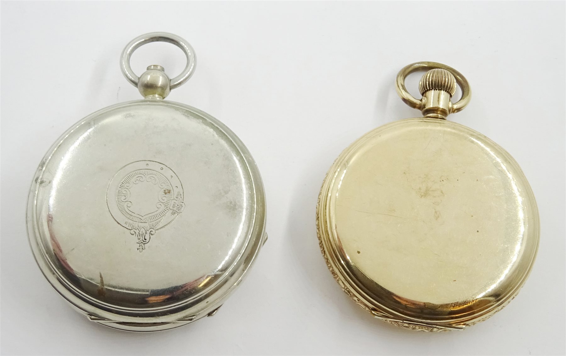 Thomas Russell & Son Tempus Fugit gold-plated pocket watch No.47654 and a Thomas Russell full hunter key wound chrome pocket watch
