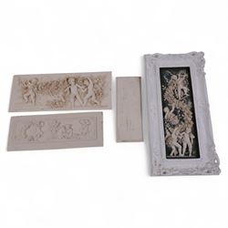 Composite plaque decorated in relief with putti amongst flowering roses, together with sim...