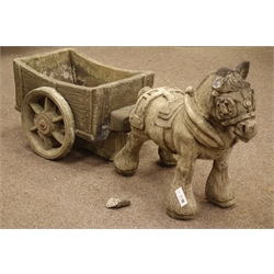  Composite stone shire horse (L81cm), and cart figure  