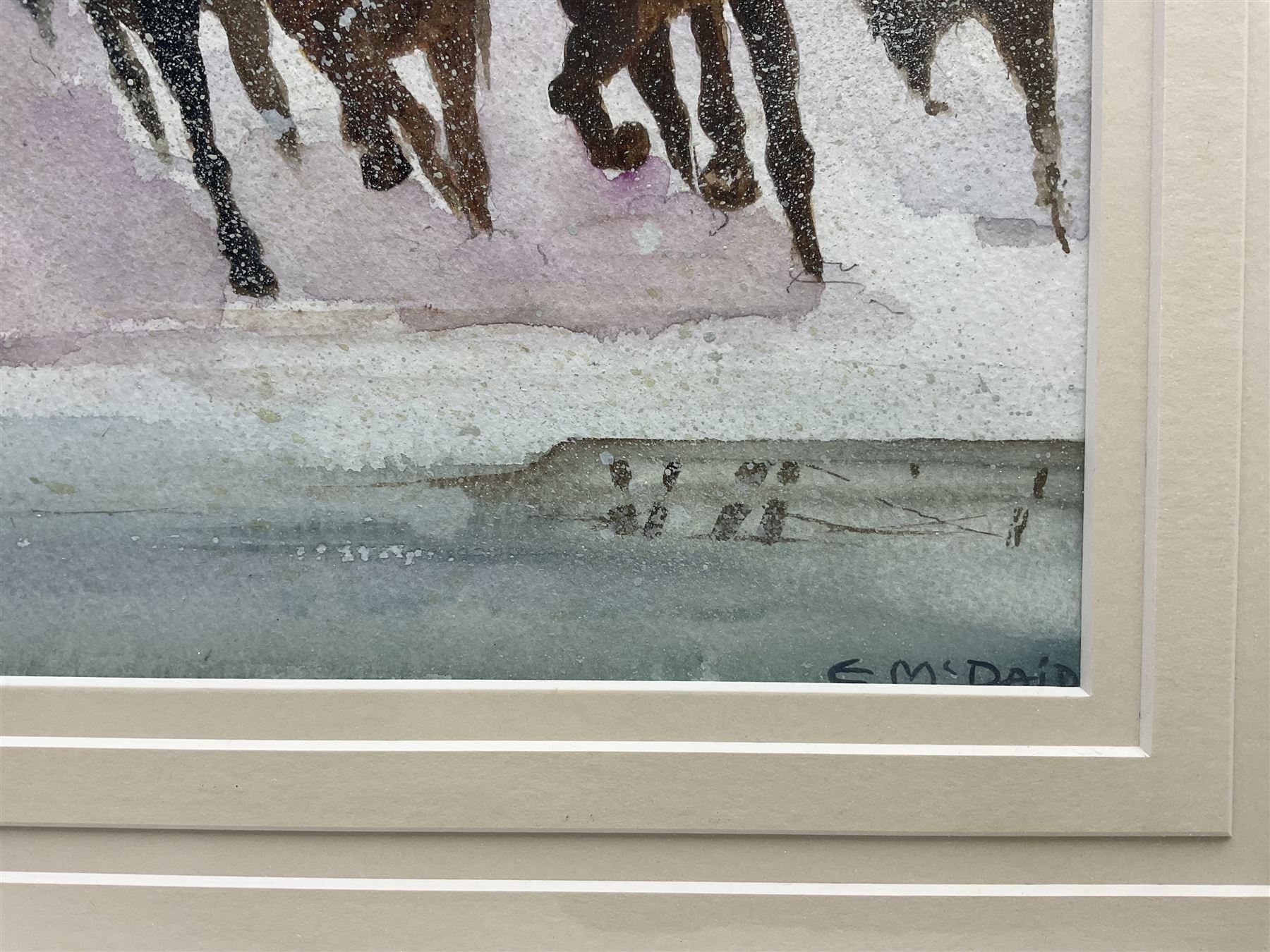 Edward McDaid (British 20th Century): 'Snowball's Chance', watercolour signed, titled verso 29cm x 38cm; Karl Avison (British 20th Century): A Chestnut Mare, watercolour signed and dated 1993, 37cm x 33cm (2)