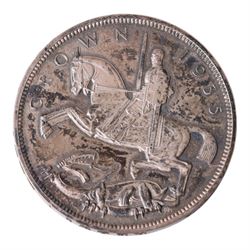 King George V 1935 'Rocking Horse' silver proof one crown coin, with raised edge lettering