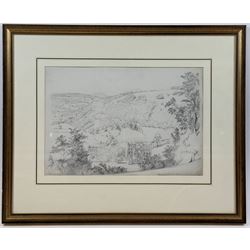 Mary Weatherill (British 1834-1913): 'Rievaulx Abbey from the Terraces', pencil sketch signed with initials, titled and dated 1850, 25cm x 36cm 