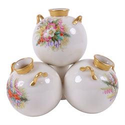 Royal Worcester spill vase, consisting of four conjoined bulbus vases, each hand painted w...