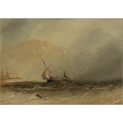 Henry Barlow Carter (British 1804-1868): Fisher Smack off the Castle Rock Scarborough, watercolour signed 17cm x 24cm 
Provenance: part of a large North Yorkshire single owner life time collection of H B & J N Carter watercolours