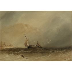 Henry Barlow Carter (British 1804-1868): Fisher Smack off the Castle Rock Scarborough, watercolour signed 17cm x 24cm 
Provenance: part of a large North Yorkshire single owner life time collection of H B & J N Carter watercolours