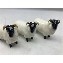 Seven Beswick figures of sheep comprising three ewes and four lambs, together with a figure of a sheepdog (8)