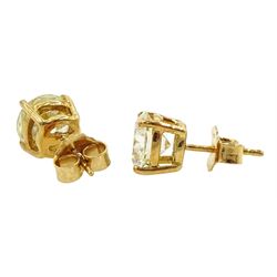 Pair of 18ct gold round brilliant cut diamond stud earrings, total diamond weight approx 3.25 carat