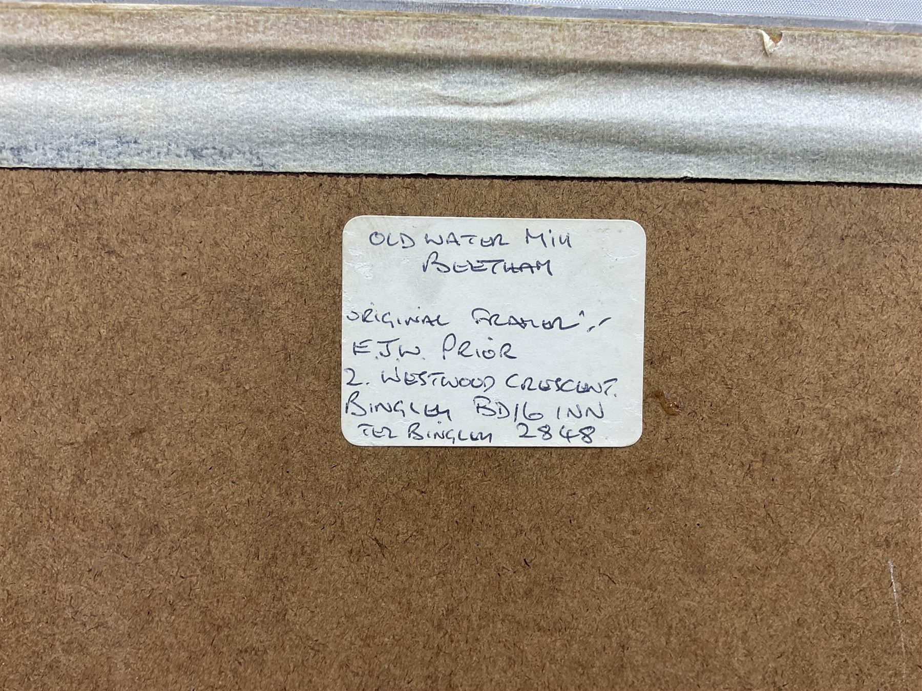 Ebenezer John Woods (Jack) Prior (British 1914-1988): 'Old Water Mill - Beetham', watercolour signed, titled on label verso 24cm x 35cm