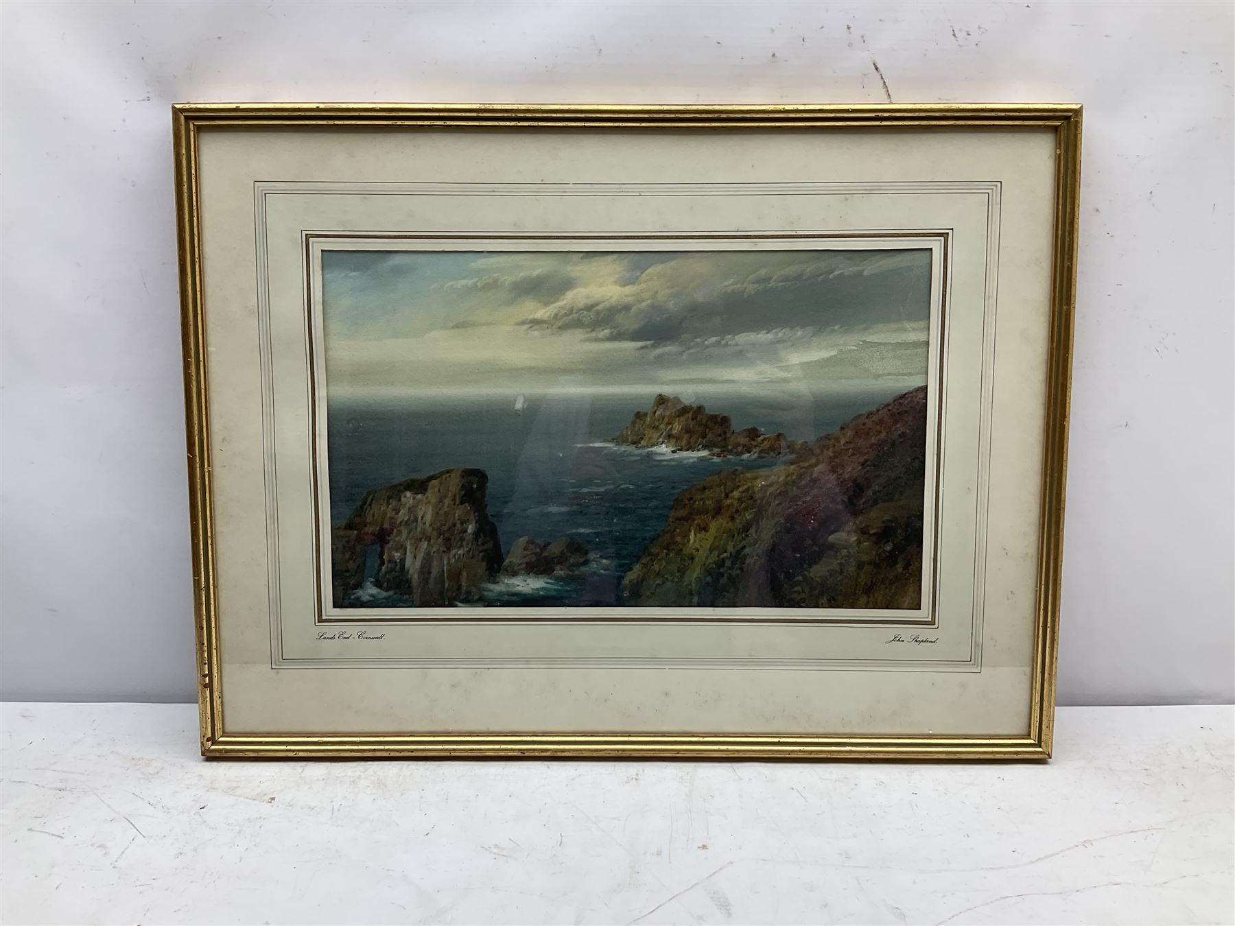 John Shapland (British 1865-1929): 'Lands End Cornwall', watercolour signed, inscribed on the mount 26cm x 44cm
