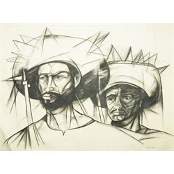 Servando Cabrera Moreno (Cuban 1923-1981): Soldiers, charcoal signed and dated '65, 71cm x...